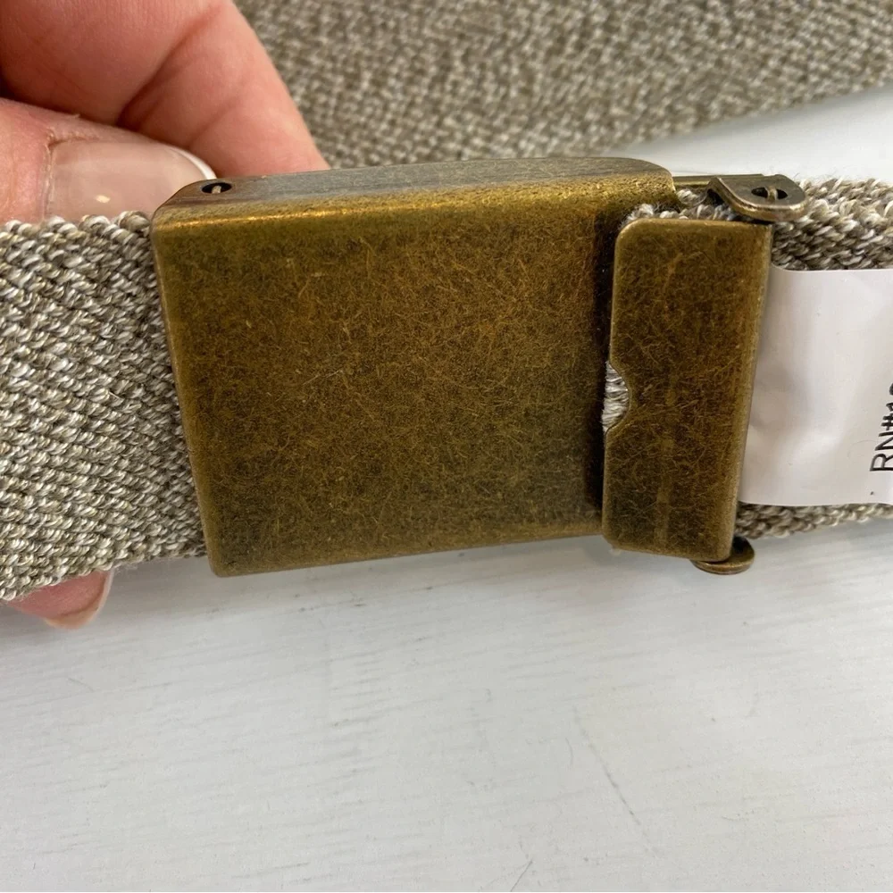 Sun + Stone Men’s Heathered Tan Stretchy Textured Belt with Metallic Buckle XL‎
